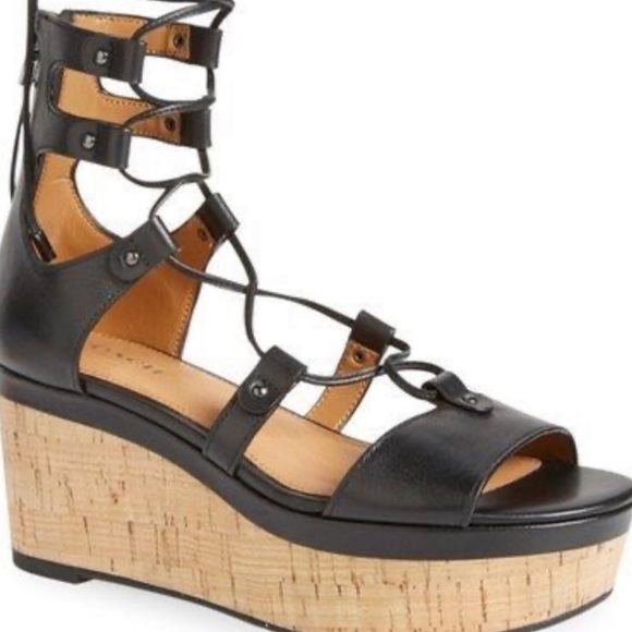 Coach “Barkley” Black Leather Platform Wedge Lace Up Sandals - Picture 2 of 9